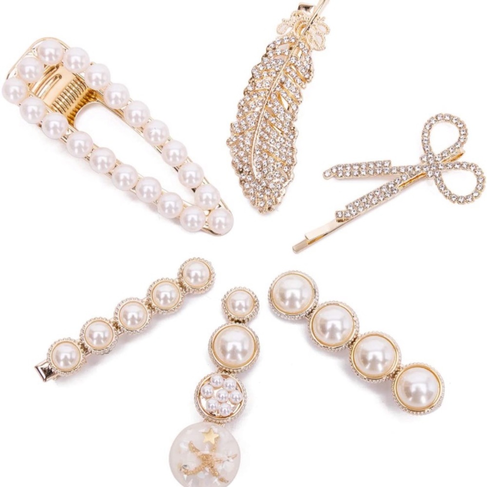 6 Pcs Set Pearls Hair Accessories/Snap Hairpin - Picture 2 of 6